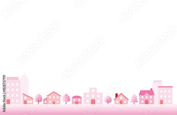 Obraz ピンクの町並みシンプル背景イラスト