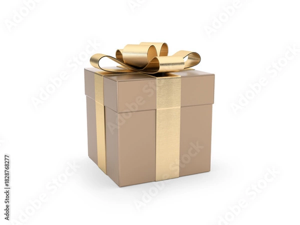 Fototapeta 3D Gold Gift Box with Golden Ribbons Isolated on Transparent Background