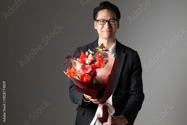 Obraz 花束を持つ男性