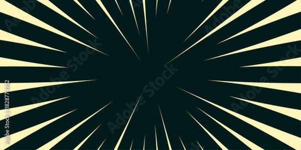 Fototapeta Dynamic comic speed lines background creating an explosive focus effect. Vector realistic illustration of radial neon lines glowing in darkness, fast motion trail, night city traffic, dynamic sport ra