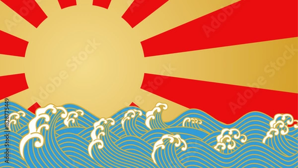 Fototapeta 荒波と初日の出　背景素材