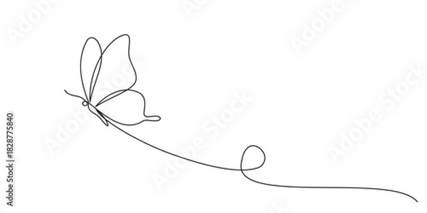 Fototapeta Butterfly continuous line art. Butterfly one line drawing. Flying animal concept vector illustration