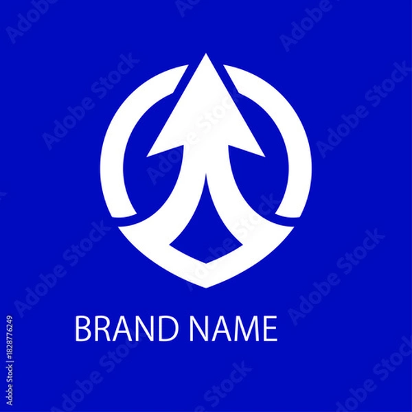 Fototapeta A white upward arrow and stylized logo on a blue background