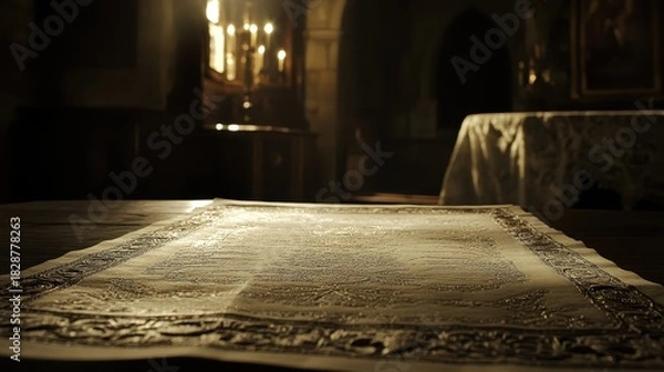 Obraz Intricate embossed official document in a candlelit study
