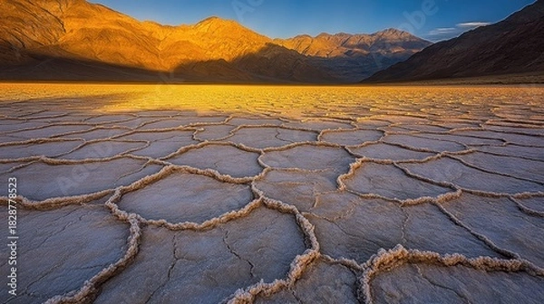 Obraz Jagged Crystalline Salt Formations on Cracked Desert Ground