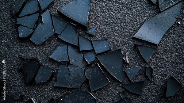 Obraz Jagged dark ceramic shards scattered across a textured rough surface