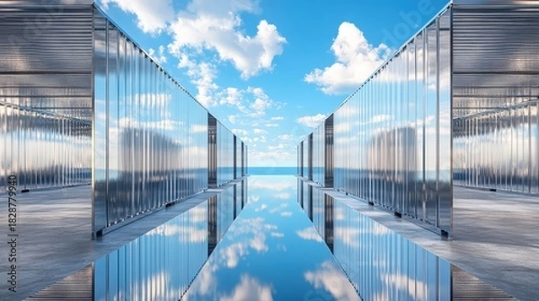 Obraz Silver Shipping Containers Reflecting Sky and Water