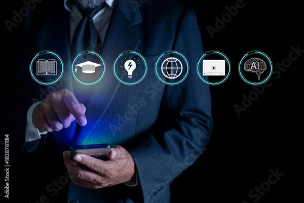 Obraz Online education and e-learning concepts. online education methods. learning online webinar, video tutorials, training study course. internet lessons.