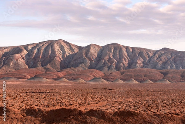 Fototapeta Beautiful mountains with red soil in Khizi. Azerbaijan.