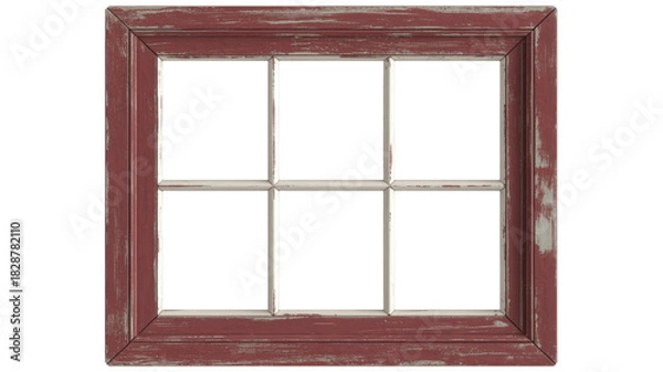 Obraz Distressed red sixpane window frame isolated on transparent background