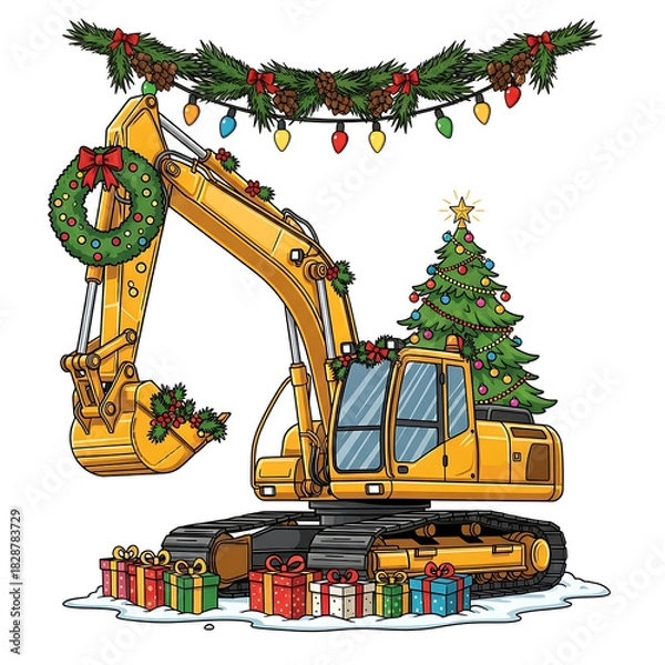 Obraz Christmas Excavator Vector Design