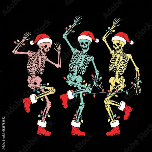 Obraz Dancing Christmas Skeletons Vector Design 