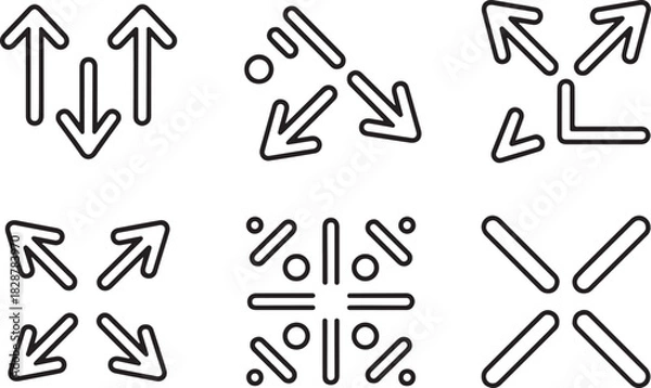 Obraz Directional Arrow Icons, Minimalist Expand, Collapse and Movement Symbol Set