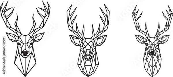 Obraz Geometric Deer Head Illustrations, Low Poly Stag Line Art Vector Designs