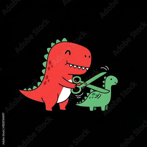 Fototapeta Funny T‑Rex Cutting Paper Dinosaur Vector | Hand‑Drawn Cartoon Design