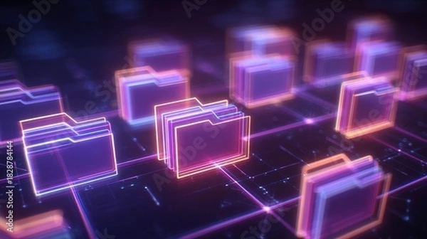 Obraz Abstract network grid with files and folders, futuristic software interface, digital document management system, store, search and organize documents, corporate business, paperless office	
