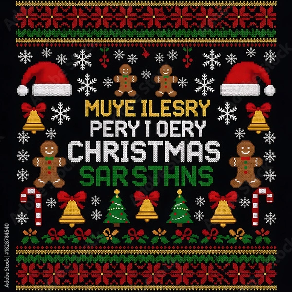 Obraz Funny Christmas Pixel Art Vector Design