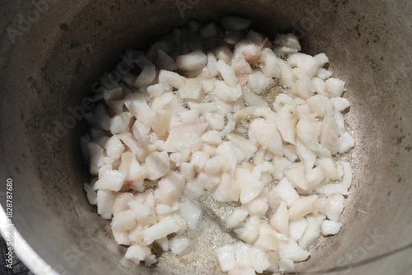 Obraz Cubed lard rendering in pot