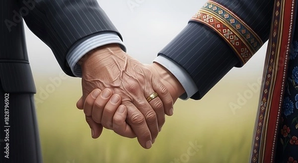 Obraz Closeup of senior couple holding hands, symbolizing love and commitment