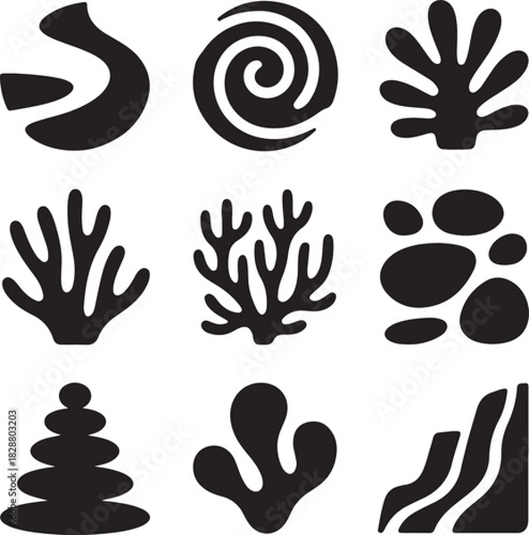 Obraz Marine life inspired black and white minimalistic vector graphics elements