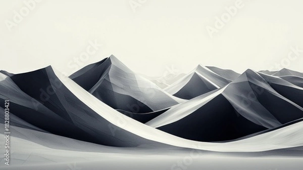 Obraz Abstract Monochrome Landscape of Rolling Hills and Peaks in Minimalist Style.
