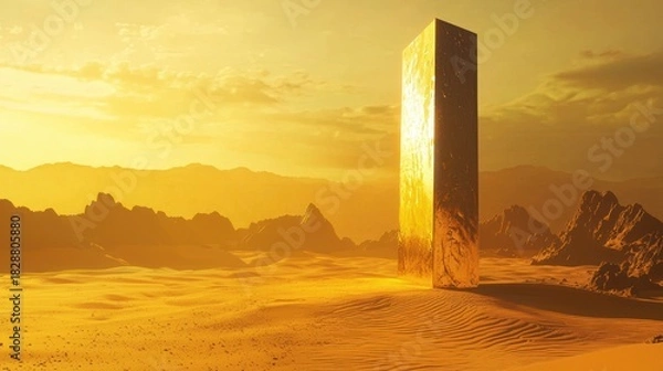 Fototapeta Monolith in a golden desert landscape, evoking mystery and wonder.
