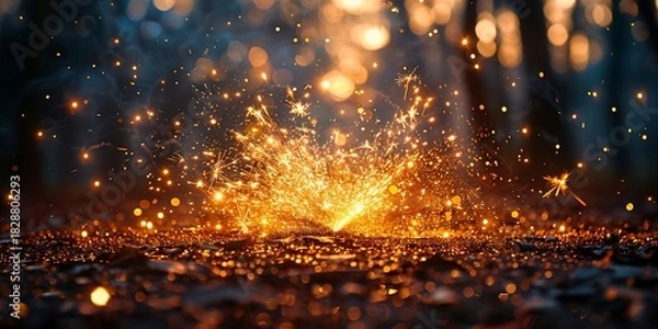 Obraz Panoramic Sparkler Explosion at Ground Level with Bokeh Background