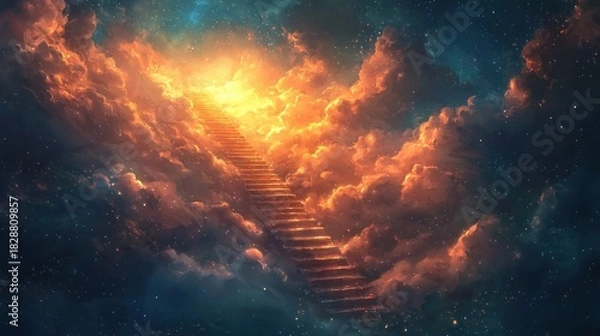 Fototapeta Stairway to Heaven - A Dreamlike Ascent Through Clouds and Light.