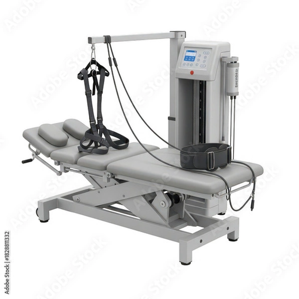 Obraz Spinal decompression traction therapy machine and treatment bed isolated on white background