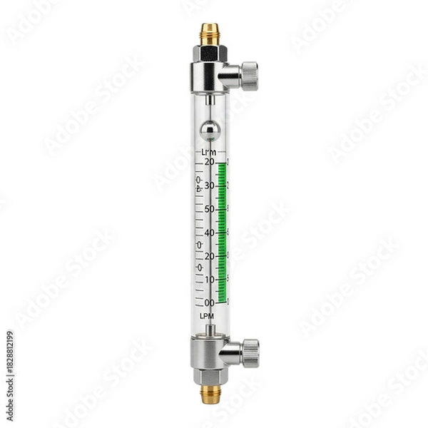 Obraz Medical oxygen flow meter with transparent tube and green scale isolated on white background