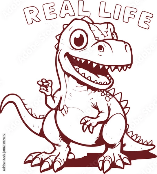 Obraz Cheerful Cartoon Dinosaur Waving in Real Life