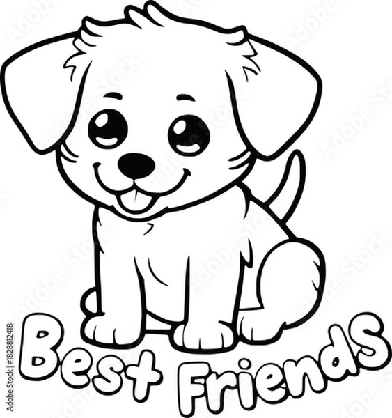 Obraz Cute Cartoon Puppy with Best Friends Text