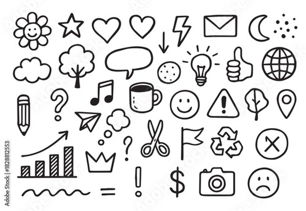 Obraz Hand Drawn Doodle Icon Set for Education, Business and Social Media