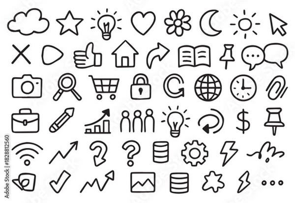 Obraz Universal Hand Drawn Doodle Business and Web Navigation Icon Set