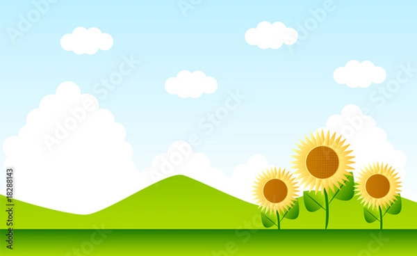 Obraz ひまわりと山