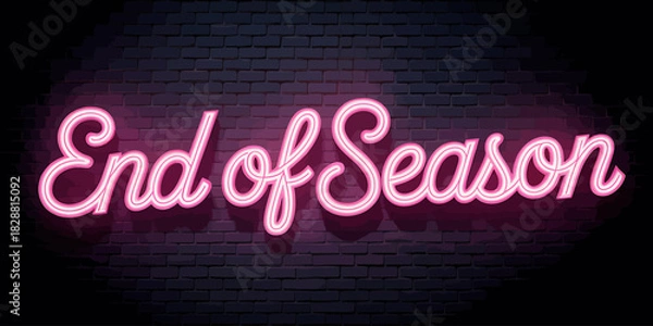 Fototapeta Illuminated End of Season Neon Sign on Brick Wall Inviting Shoppers to Sales Event with Pink Glow