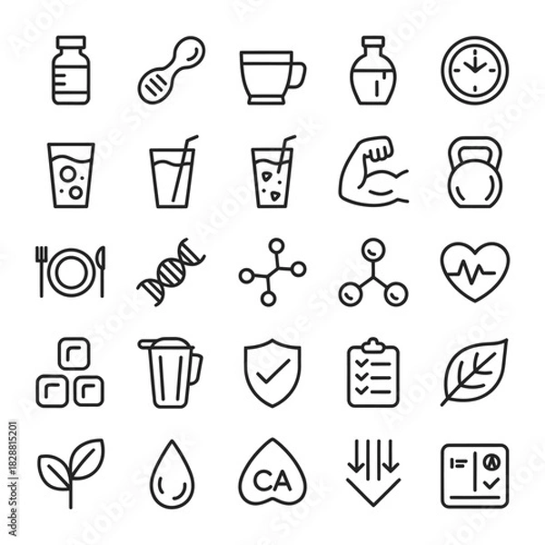 Fototapeta Collection of linear icons related to health science and lifestyle vector illustration various elements for a wellness themed design project