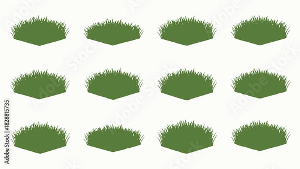 Fototapeta Isometric green grass tufts seamless pattern on white background