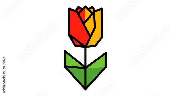 Fototapeta Geometric Tulip Design with Vibrant Colors and Bold Outline
