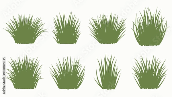 Fototapeta Vector Green Grass Tufts on Isolated Background Seamless Pattern