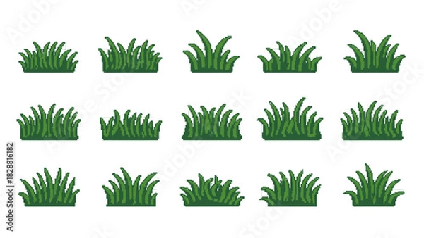 Fototapeta Pixelated Grass Clumps for Game Assets and Backgrounds