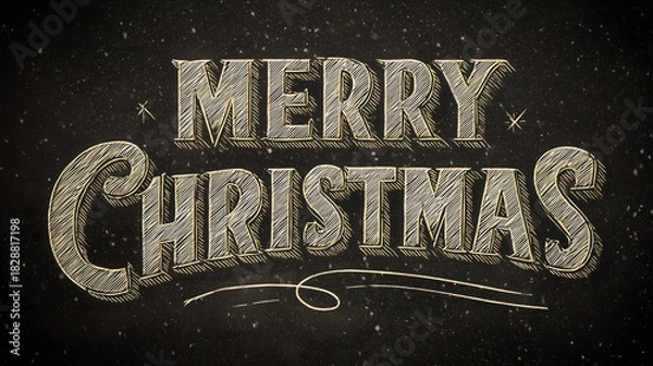 Fototapeta Merry Christmas Text Design with Golden Brush Strokes on Black Background