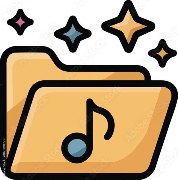 Obraz Music folder vector icon with a musical note symbol and sparkling stars representing audio files or playlist