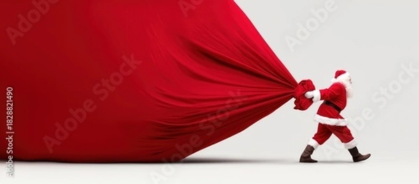 Fototapeta Mysterious Santa Claus Pulling a Giant Red Sack, Symbolizing the Magic of Christmas