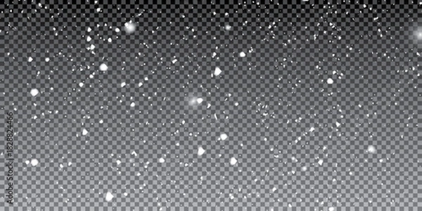 Fototapeta Snowflake design. Winter. Snowfall. Falling snow particles blurred in motion on dark transparent background. Christmas snow dust. Vector illustration. EPS 10.