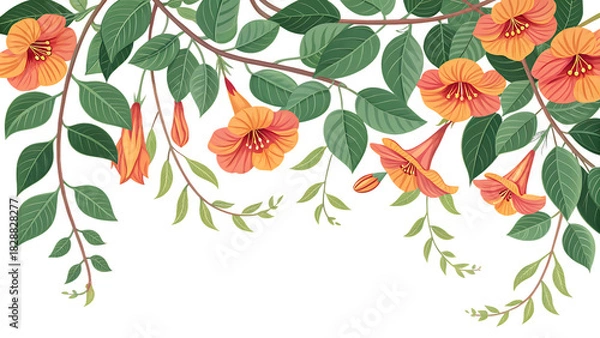 Obraz Indian clock vine Top Frame Border generative ai