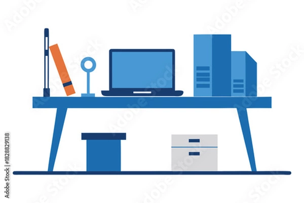 Obraz Architect Desk One-Point Perspective Vector Illustration
