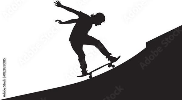 Fototapeta Silhouette Skateboarder: Capturing the dynamic action of a skateboarder executing a challenging stunt against a stark backdrop, showcasing both skill and determination. 