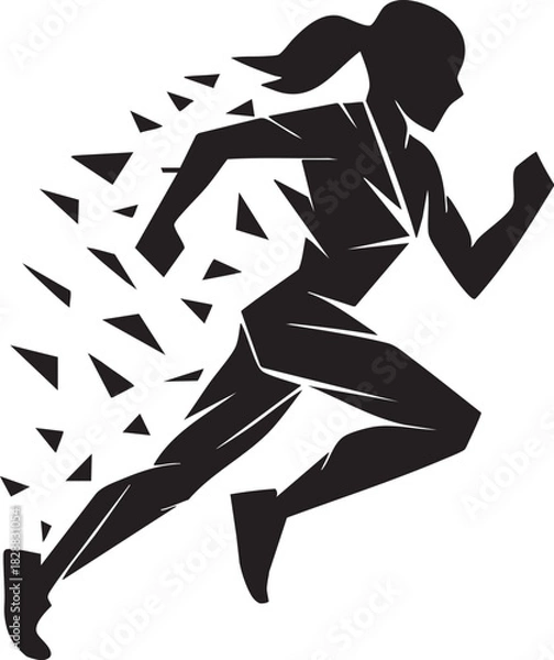 Fototapeta Energetic Runner in Motion: Dynamic illustration of a female athlete sprinting forward with speed and determination, representing the essence of motion and physical activity. 