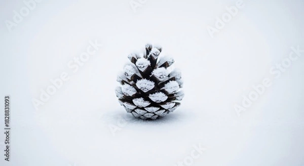 Obraz Simple Studio Shot: Single Snow-Dusted Pinecone on Clean High-Key Surface